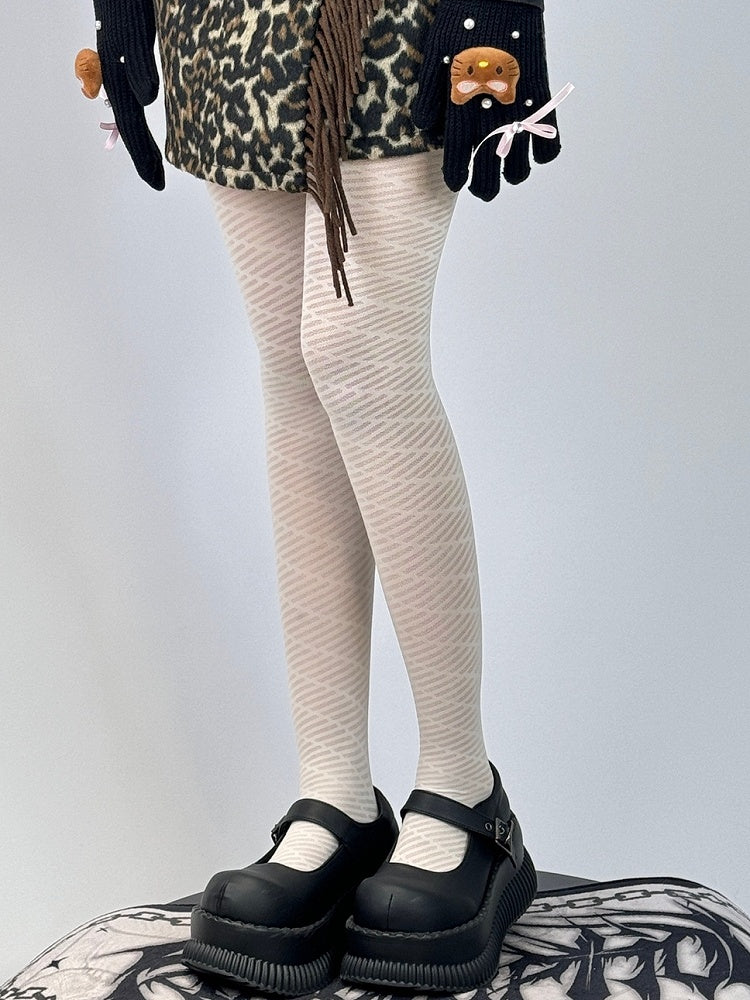 White Striped Pattern Tights
