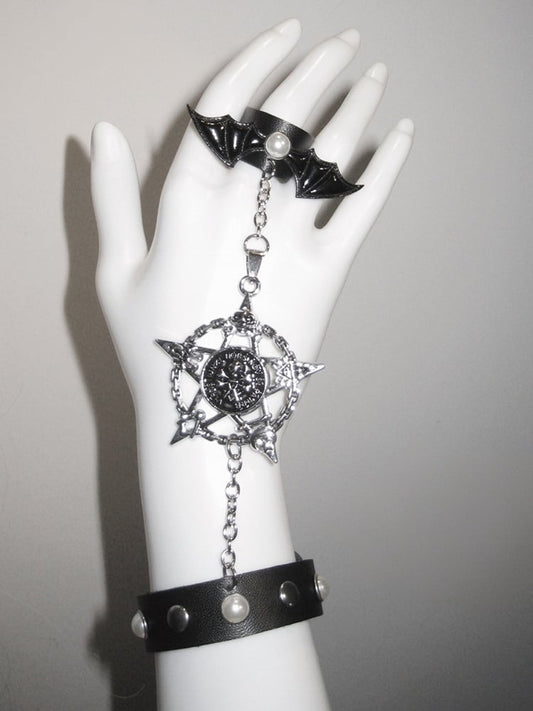 Black/White/Red Stud Detail with Bat Wings Design Ring