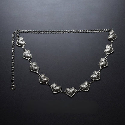 Silver/Bronze Y2K Heart Waist Chain