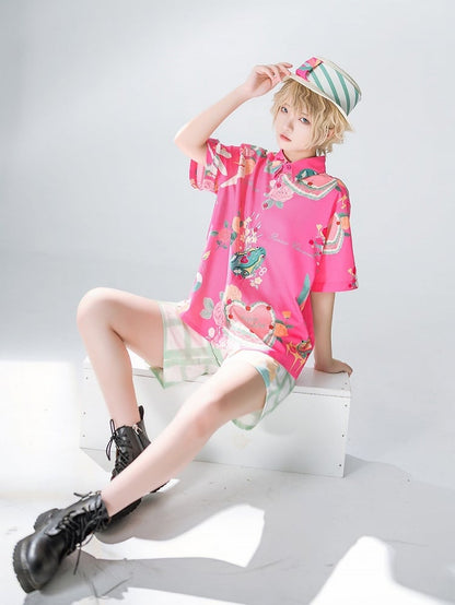 Summer Playful Pink Printed Shirt