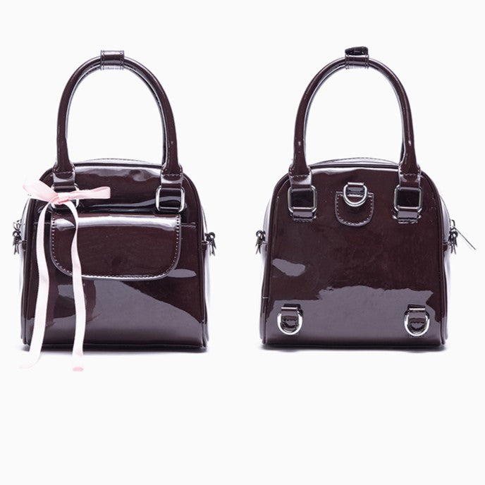 Kawaii 3-Way Glossy Chocolate Brown Backpack With Ribbon Bow