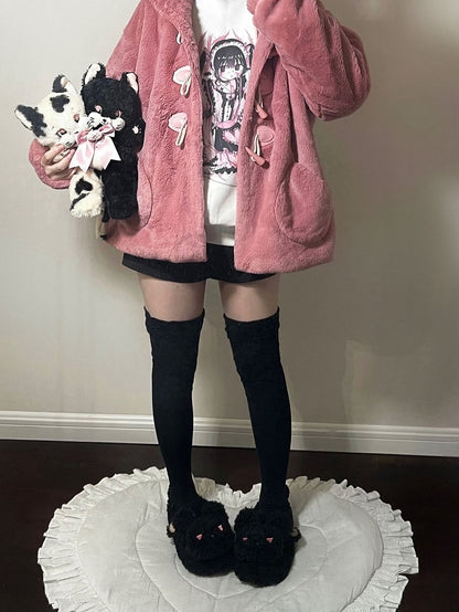 Black Plush Bunny Sweet Lolita Slipons