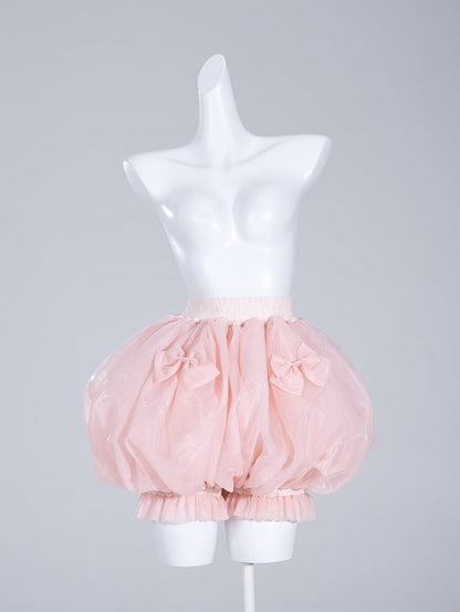 Sweet Pink Elastic Waist and Cuffs Bows Accents Lolita Puffy Petticoat Shorts