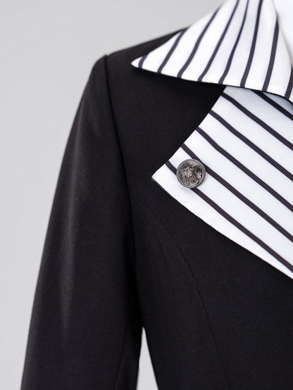 Ouji Fashion Clown Vibes White Striped Lapel Collar Black Tailcoat Halloween Outfit