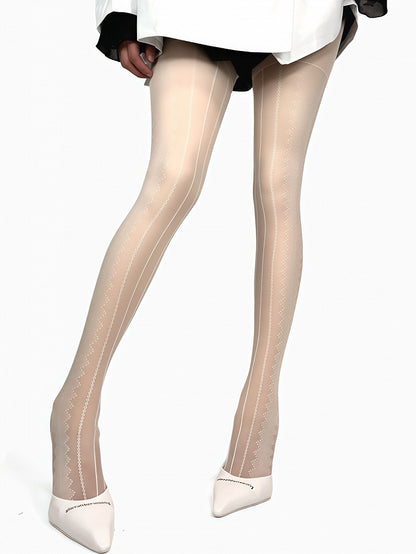 White/Black/Brown/Gray Striped Pattern Tights