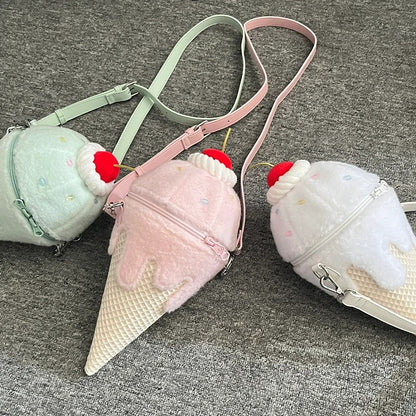Yume Kawaii Mint Green Ice Cream-shaped Plush Crossbody Bag