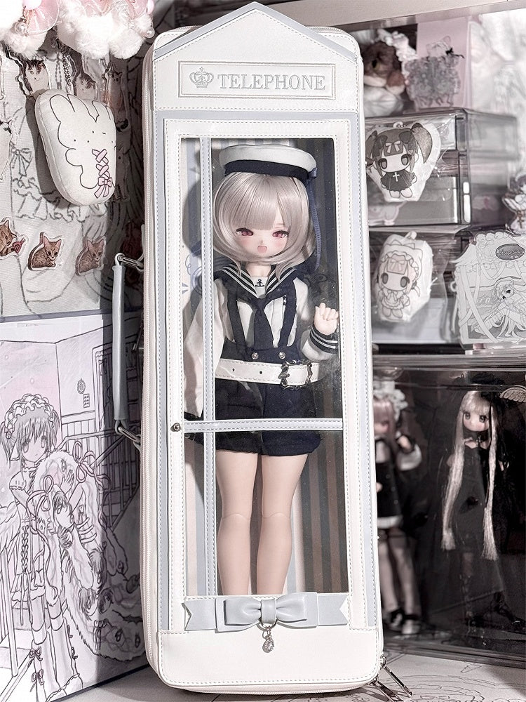 White&Blue Telephone Booth-shaped 1/4 Scale BJD Doll Bag with Two Straps