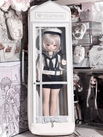 White&Blue Telephone Booth-shaped 1/4 Scale BJD Doll Bag with Two Straps