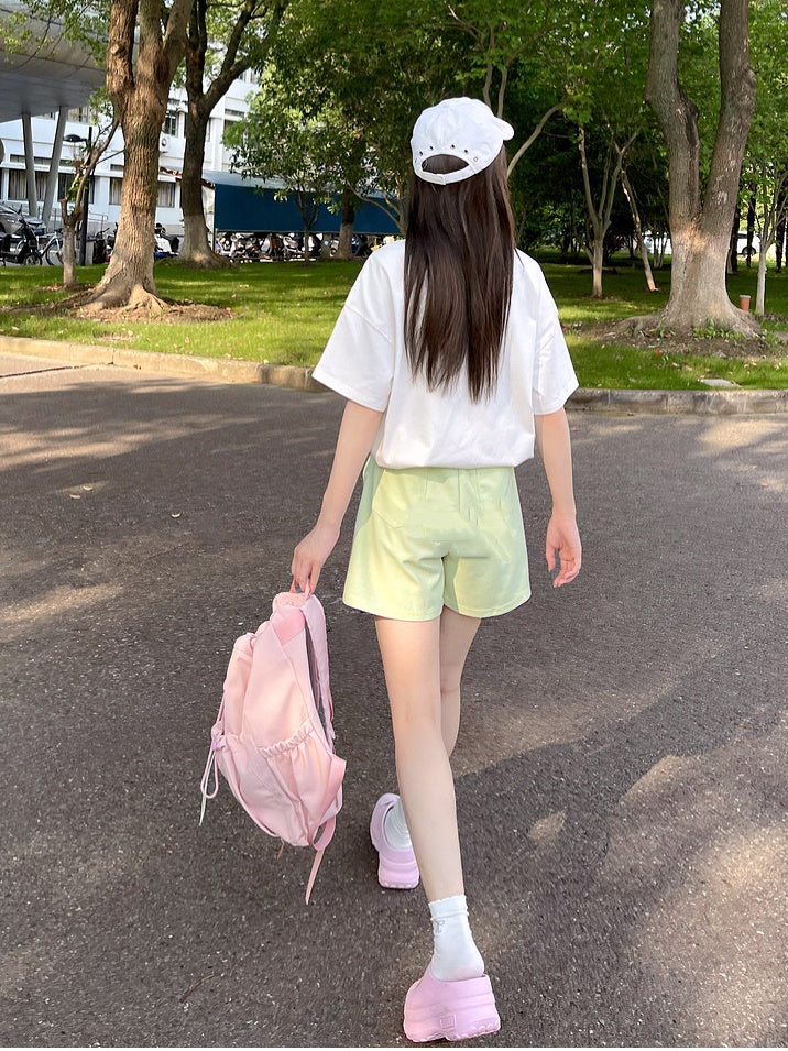 Green Drawstring Waist Casual Sports Shorts