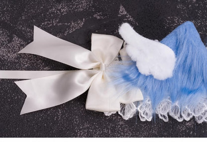 Handmade Wings Blue and White Bowknots Kitty Ears Hairband