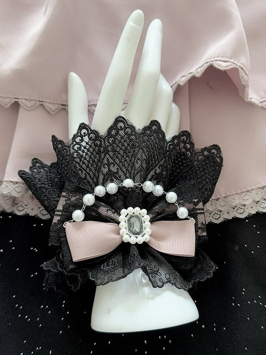 5 Color Options Beaded Charm Rhinestone Decorated Bowknot Lace Wrist Cuffs