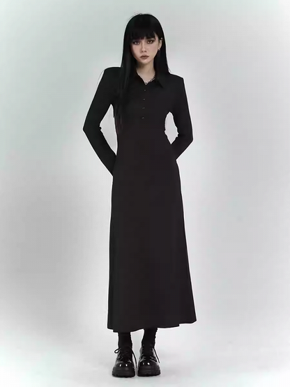 Black Slim-fitting Shirt Dress
