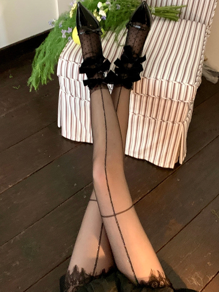 Black Cross Pattern Semi-sheer Tights