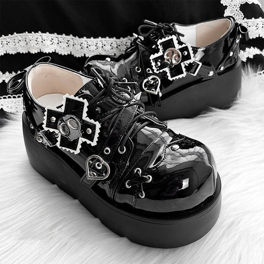 Punk Skull Polished Black Gothic Platforms Silver-tone Spike Studs