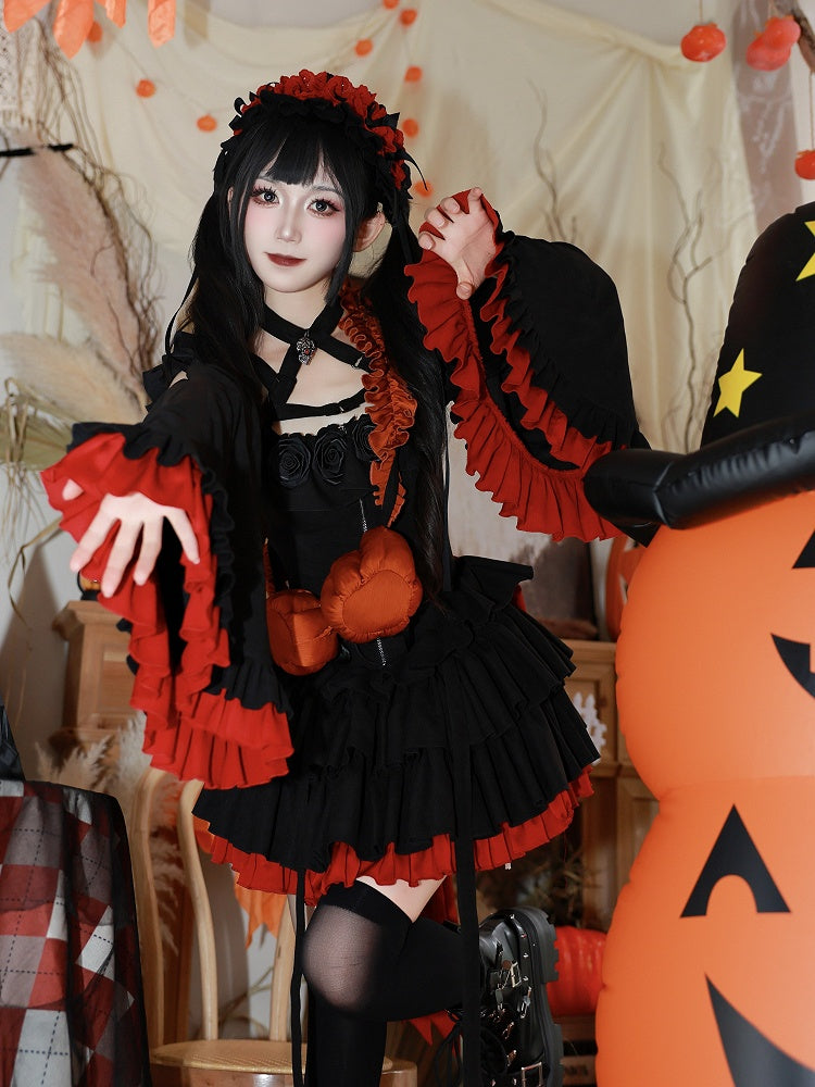 Fan Art Fashion Miss Devil Black Dress with Pumpkins Crossbody Full Set