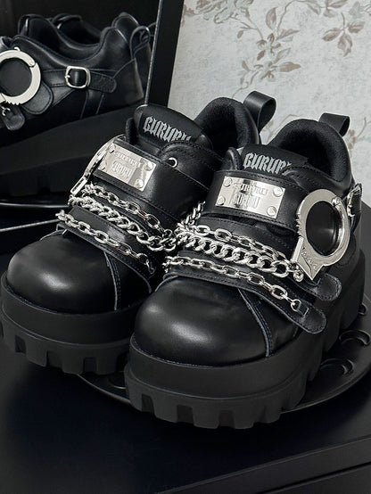 Y2K Handcuffs Design Detachable Chains Black Punk Platforms