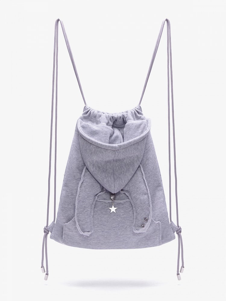 Devilish Charm Gray Drawstring Backpack In Kawaii Style