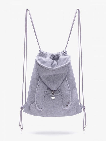 Devilish Charm Gray Drawstring Backpack In Kawaii Style
