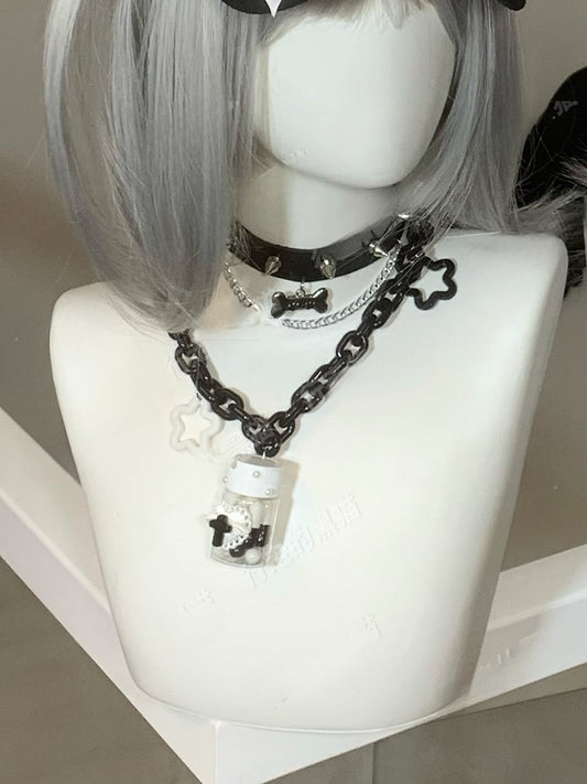 Clearance-Black Yami Kawaii Bottle and Star Pendant Necklace