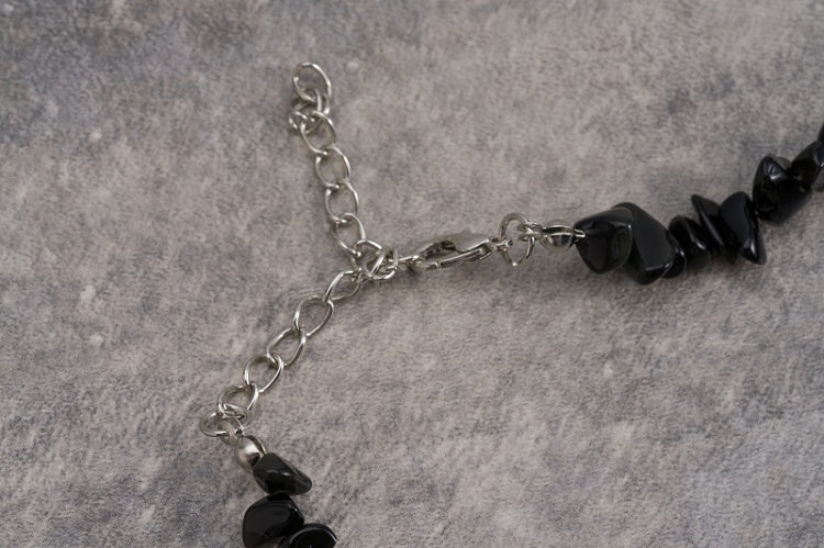 Purple Demon Eye Pendant Gothic Black Crushed Stone Necklace