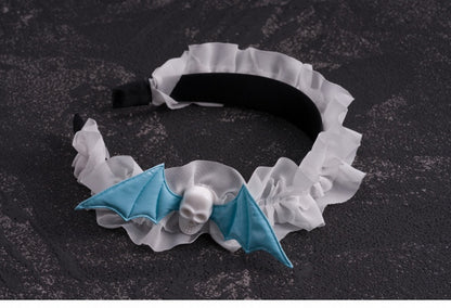 Handmade Skull Bat Wings White Ruffled KC