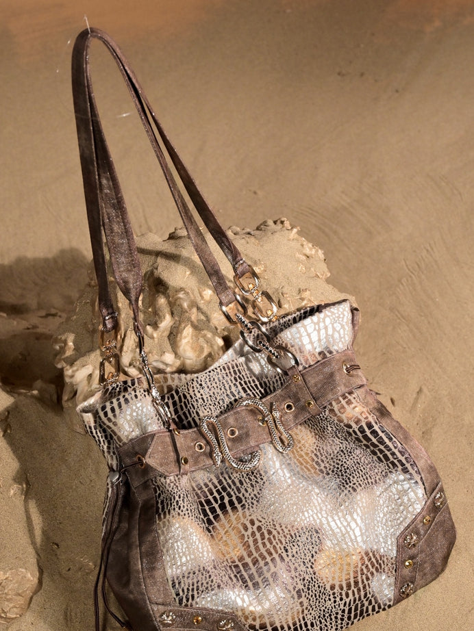 Brown Wasteland Punk Snakeskin Pattern Shoulder Bag