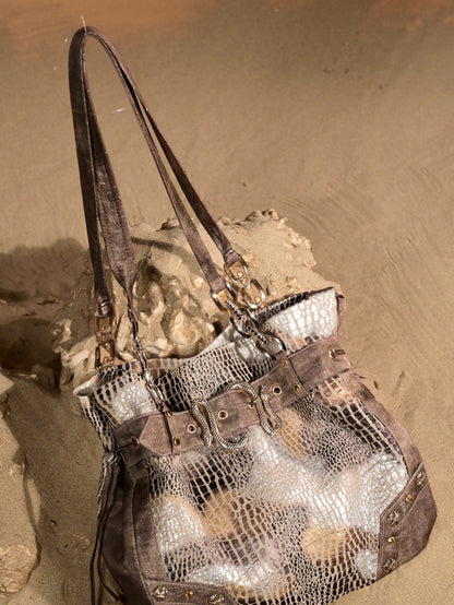 Brown Wasteland Punk Snakeskin Pattern Shoulder Bag