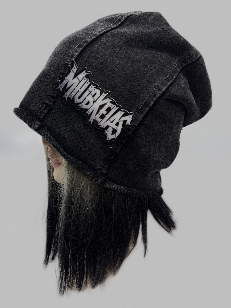 Dark Gray Y2K Letter Applique Beanie