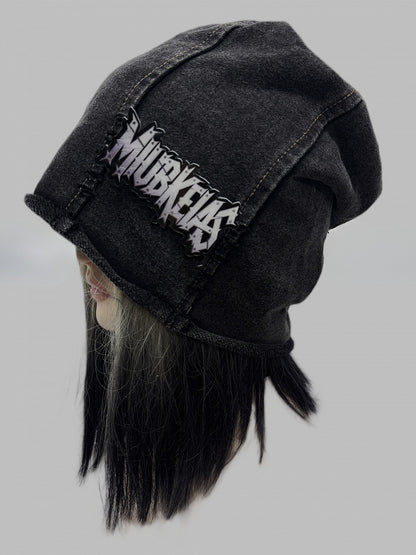 Dark Gray Y2K Letter Applique Beanie