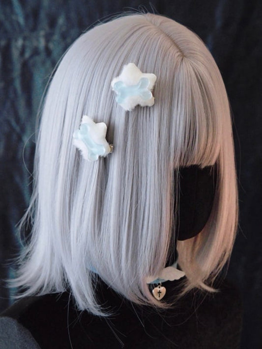 Bones Decorated White Plush Star-shaped Hairclips