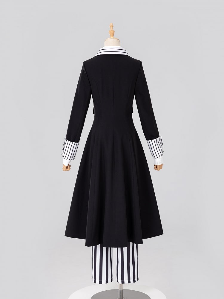 Ouji Fashion Clown Vibes White Striped Lapel Collar Black Tailcoat Halloween Outfit