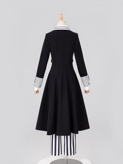 Ouji Fashion Clown Vibes White Striped Lapel Collar Black Tailcoat Halloween Outfit