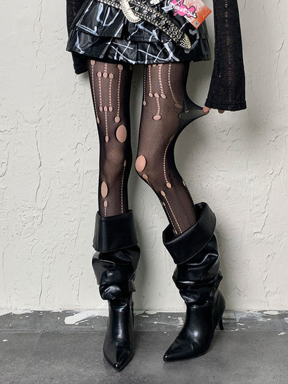 Black Gothic Cut-out Asymmetrical Design Tights