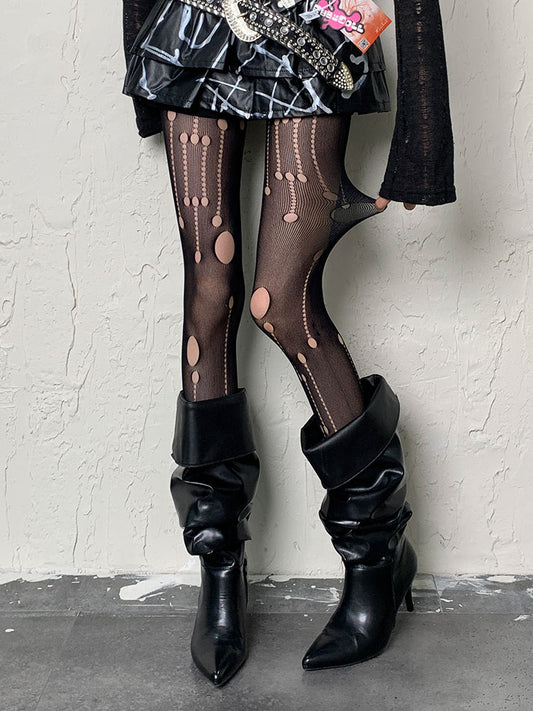Black Gothic Cut-out Asymmetrical Design Tights