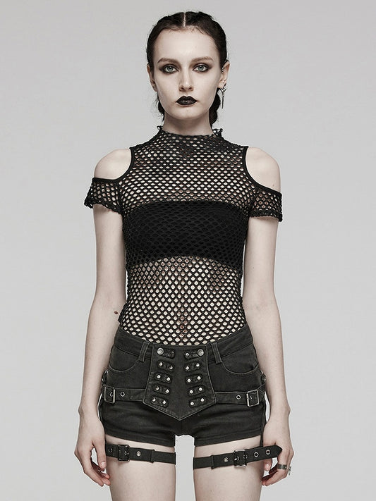 Black Punk Tie-dyed Mesh Short Sleeve T-shirt