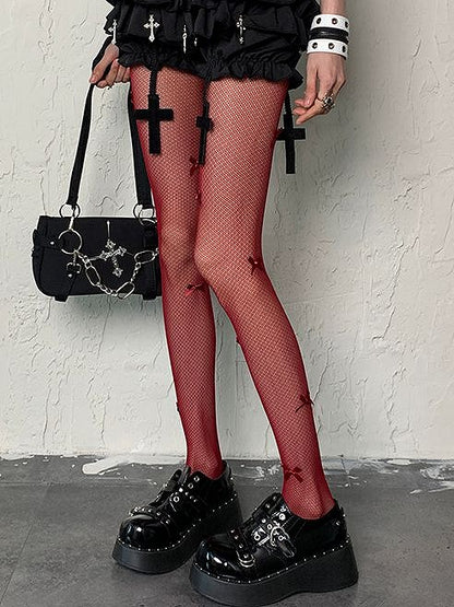 Gyaru Fashion Bowknot Details Fishnet Design 5 Color Y2K Tights