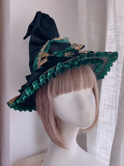 Wine Red/Green Bowknot Details Witch Hat