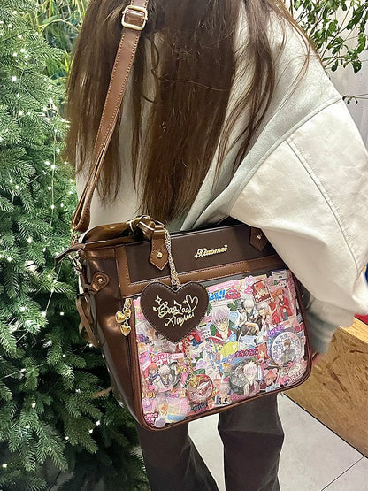Brown Bowknot and Heart-shaped Charm Ita Bag
