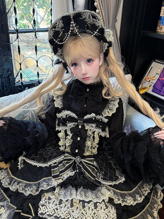 Black / Red / Pink Bows and Bead Details Bonnet