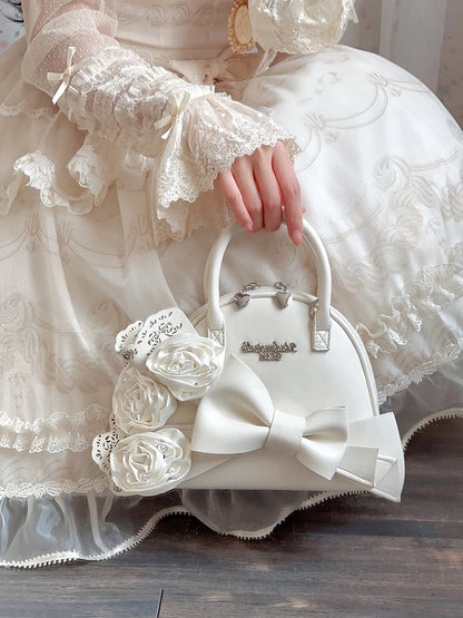 Creamy White Roses Big Bowknot Shell Bag