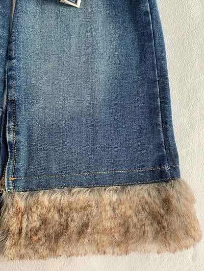 Blue Buckle Straps Flared Denim Leg Warmers