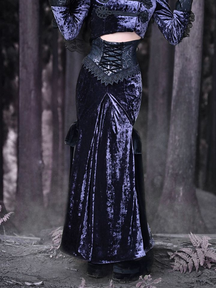 Gothic Purple Velvet Lace-up High Waist Maxi Fishtail Skirt