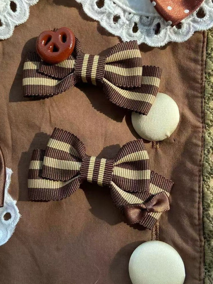 Brown Striped Pattern Bowknot Hairclips