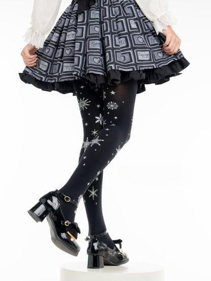 4 Options White/Black Snowflake Print Lolita Tights