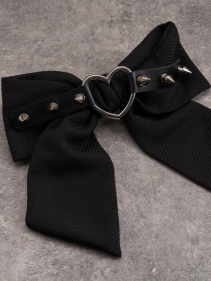 Black Gothic Heart Buckle With Studs Decorated Bowknot Clip