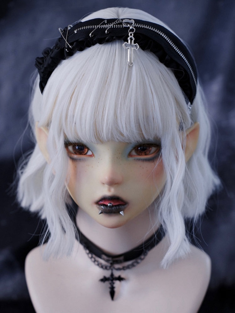 Gothic Cross Zip Decorated Black Ruffled KC