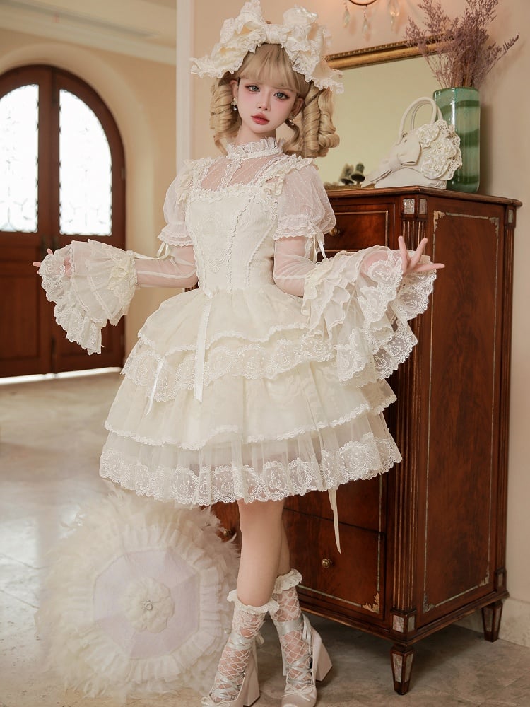 Creamy White Tiered Skirt Princess Lolita Corset Dress