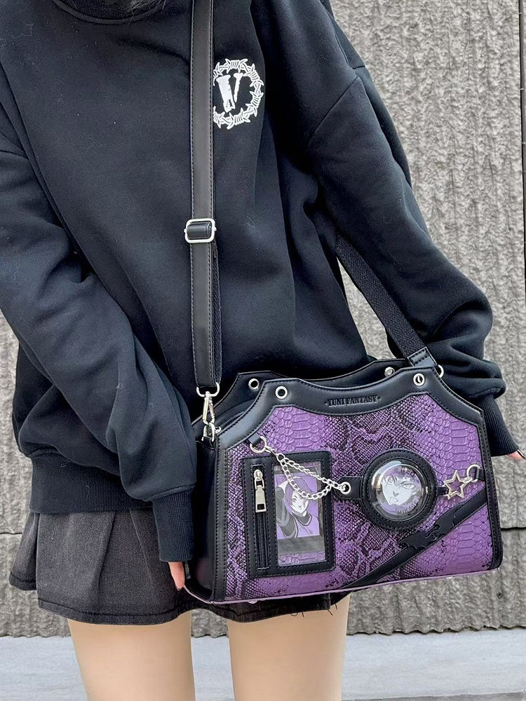 Black & Purple Snake Scale PU Ita Shoulder Bag