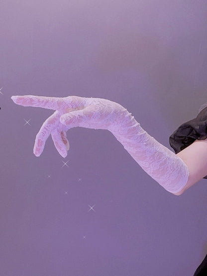 Black/White Cyberpunk Hollow-out Design Lace Gloves