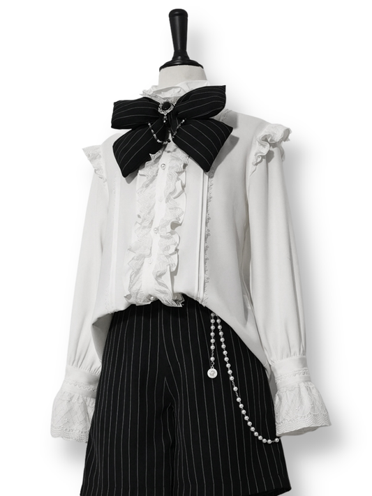 Bunny Theater White Ouji Fashion Long Sleeves Ruffle High Collar Shirt